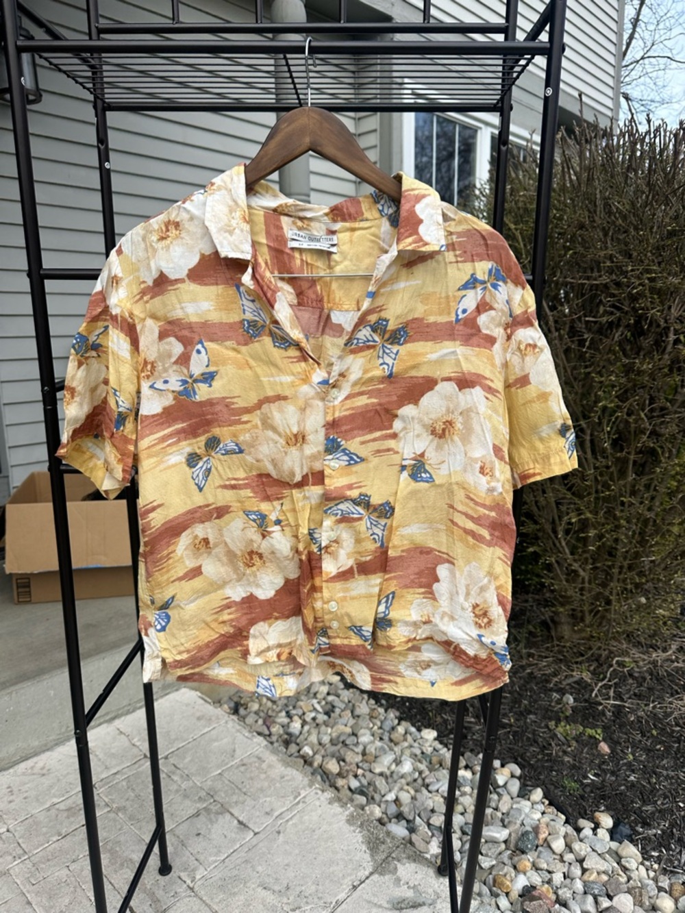 Urban Outfitters Yellow Rust Floral Button-Down Shirt